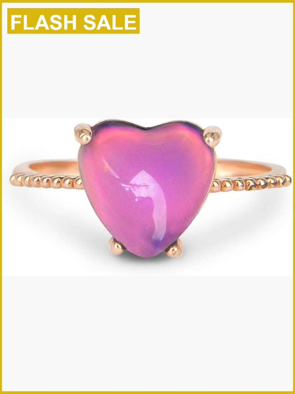 Minimalist Adjustable Mood Ring with Crystal Color Change Stone - 10mm Heart
